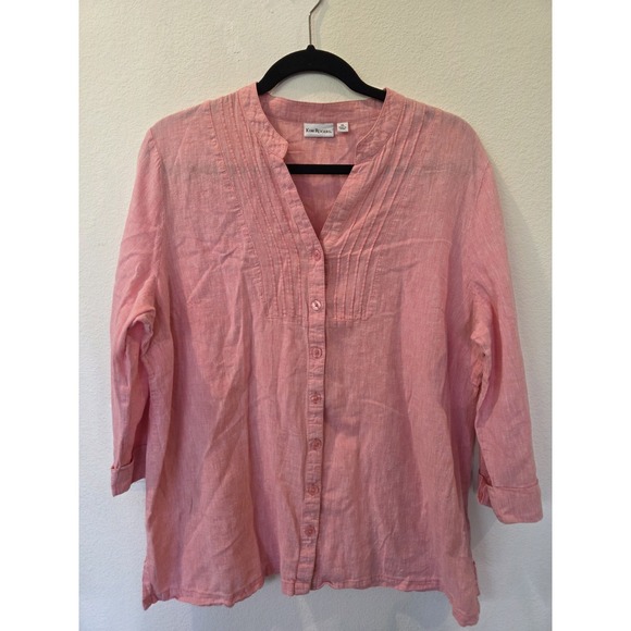 Kim Rogers Tops - Kim Rogers Pink Button Down Tunic Sz XL Linen Cotton Breathable Quiet Luxury